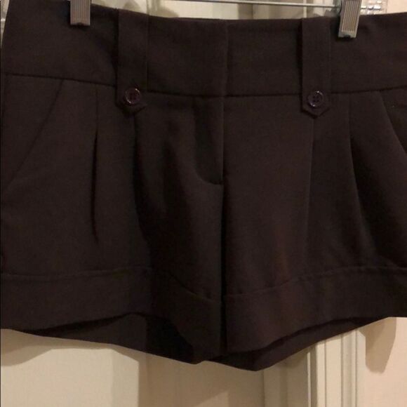 bebe Pants - bebe Brown High-Waist Pleated Tailored Shorts